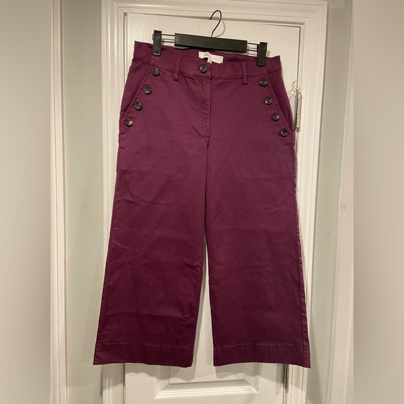 NWT Fever Size 8 Plum Purple Sailor Button Wide Leg Stretch Chino Cropped Pants - Picture 1 of 14